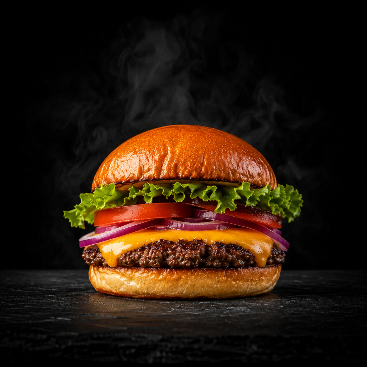 Hamburguesa La Clásica con queso, lechuga y tomate