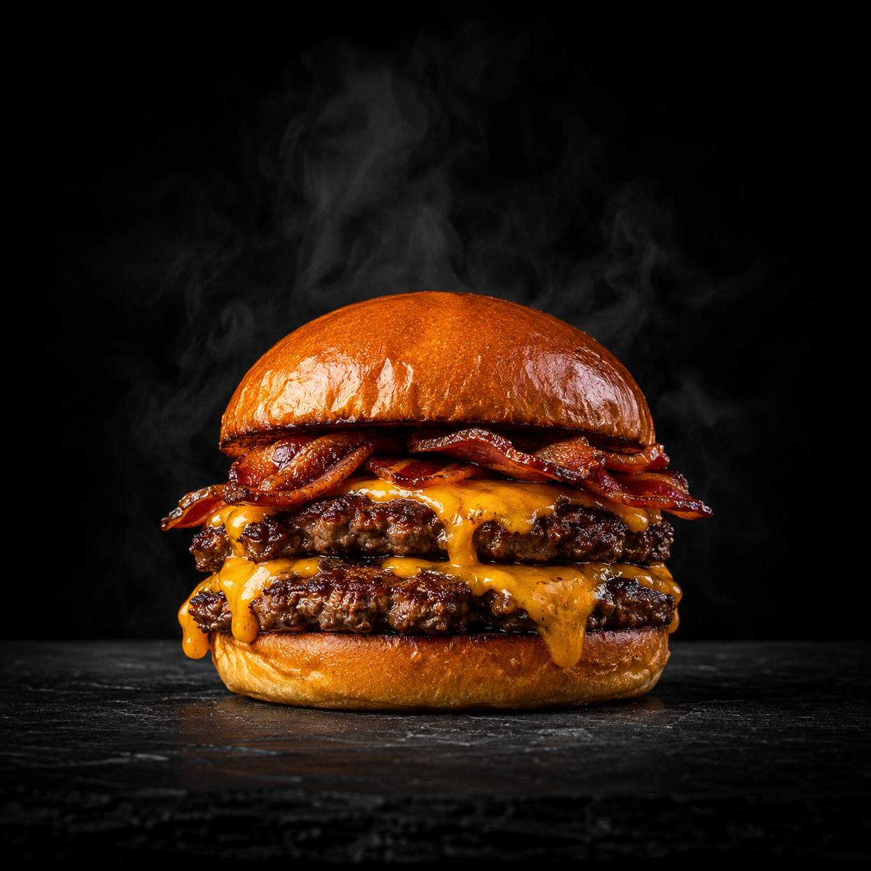 Hamburguesa La Doble: doble smash con cheddar y bacon